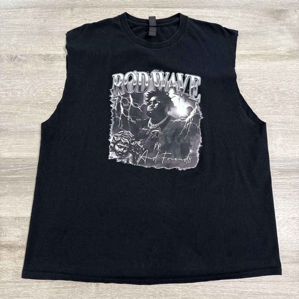Rod Wave Shirt Menโs XL Black And Friends Sleeveless Cutoff Hip Hop